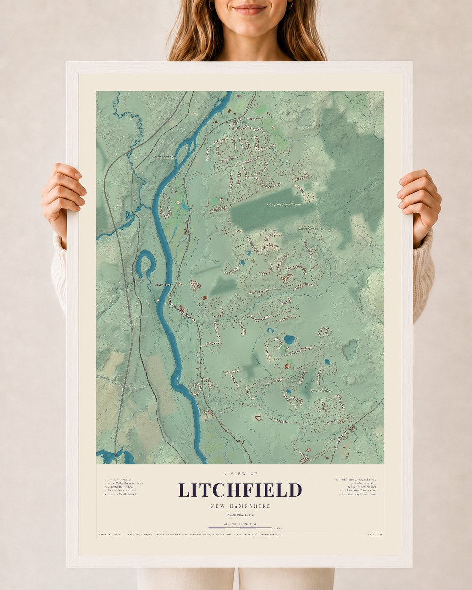NH Current Atlas 2026 | Litchfield | 24" x 36" | W/ White Ayous Wood Frame