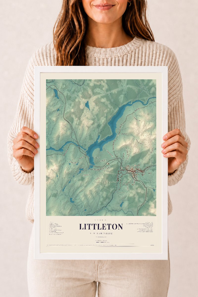NH Current Atlas 2026 | Littleton | 12" x 18" | W/ White Ayous Wood Frame