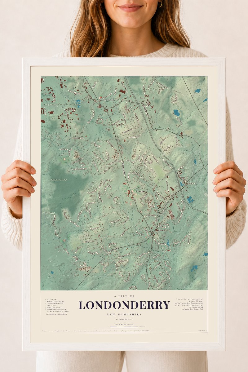 NH Current Atlas 2026 | Londonderry | 18" x 24" | W/ White Ayous Wood Frame