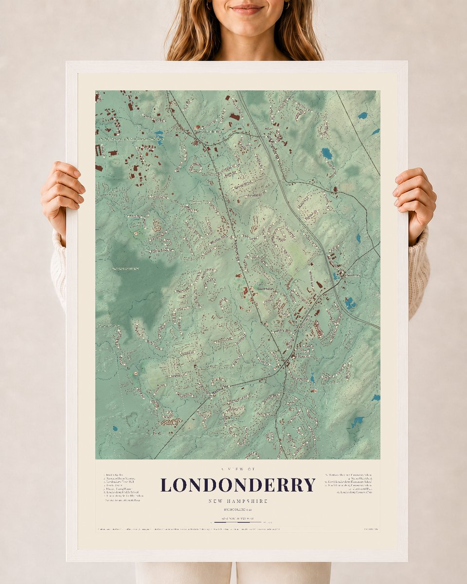 NH Current Atlas 2026 | Londonderry | 24" x 36" | W/ White Ayous Wood Frame