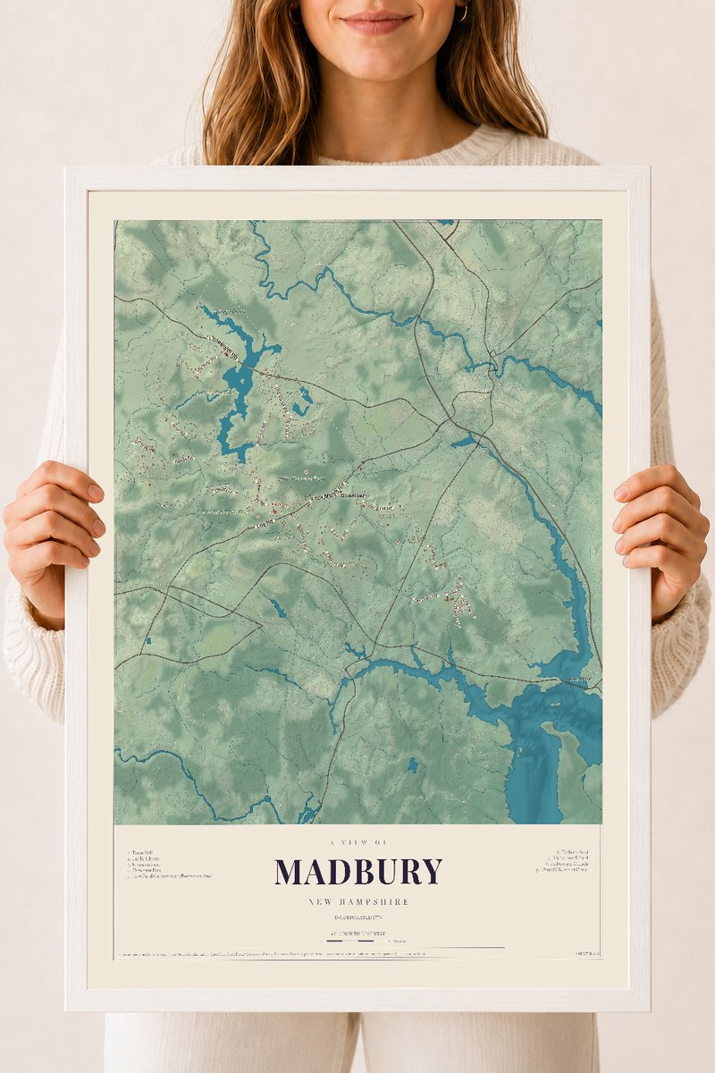 NH Current Atlas 2026 | Madbury | 18" x 24" | W/ White Ayous Wood Frame