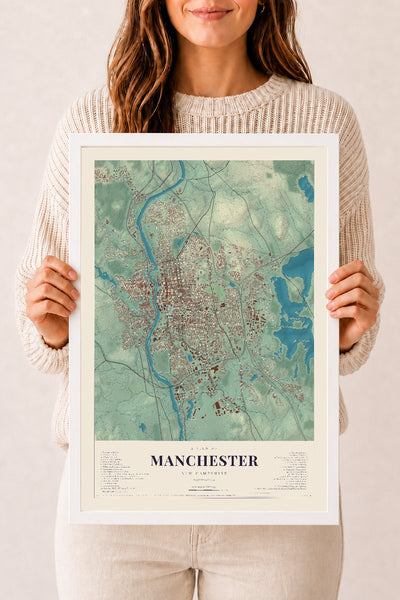 NH Current Atlas 2026 | Manchester | 12" x 18" | W/ White Ayous Wood Frame