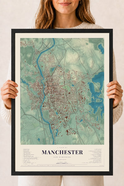 NH Current Atlas 2026 | Manchester | 18" x 24" | W/ Black Ayous Wood Frame