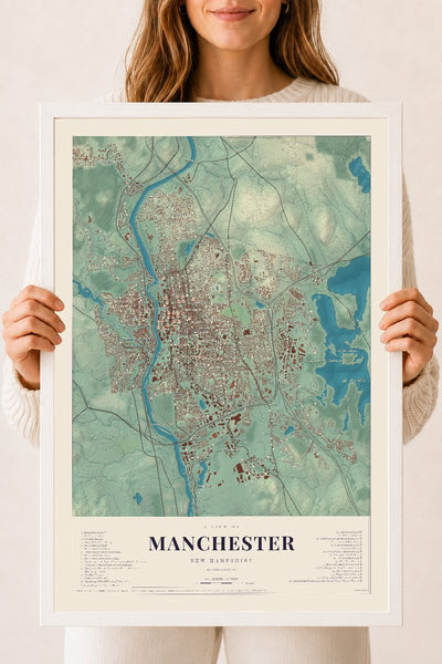 NH Current Atlas 2026 | Manchester | 18" x 24" | W/ White Ayous Wood Frame
