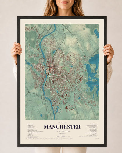 NH Current Atlas 2026 | Manchester | 24" x 36" | W/ Black Ayous Wood Frame