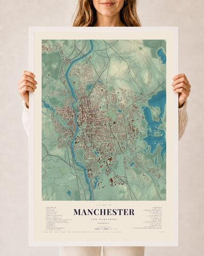 NH Current Atlas 2026 | Manchester | 24" x 36" | W/ White Ayous Wood Frame