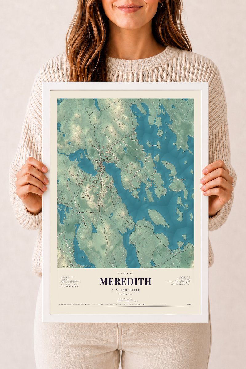NH Current Atlas 2026 | Meredith | 12" x 18" | W/ White Ayous Wood Frame