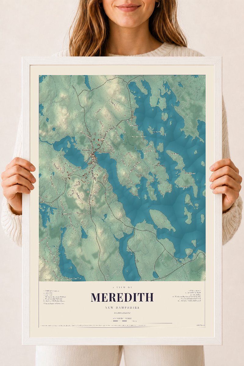 NH Current Atlas 2026 | Meredith | 18" x 24" | W/ White Ayous Wood Frame