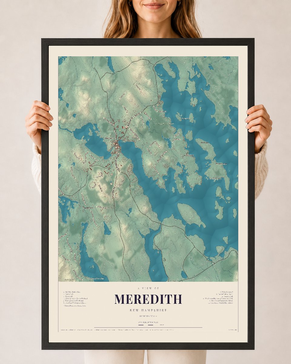 NH Current Atlas 2026 | Meredith | 24" x 36" | W/ Black Ayous Wood Frame