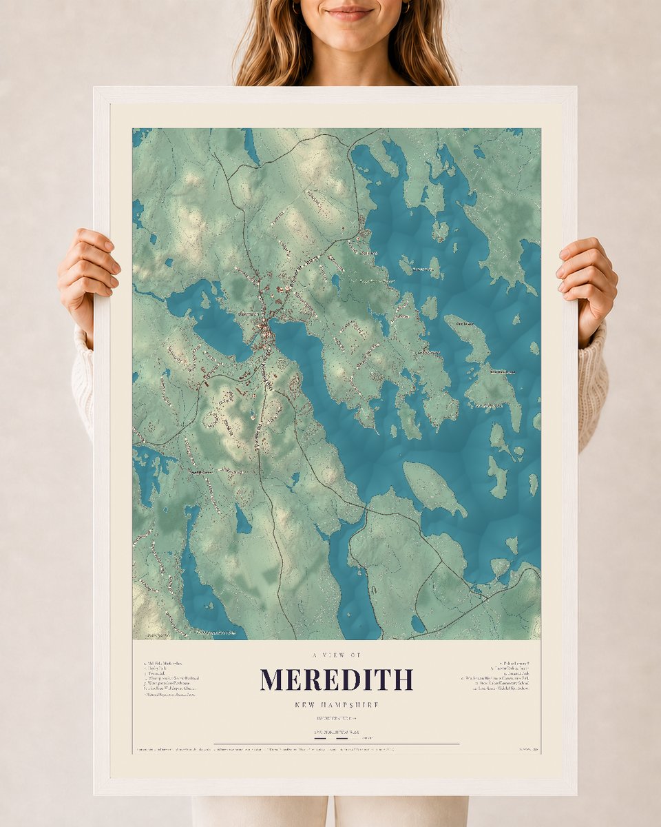 NH Current Atlas 2026 | Meredith | 24" x 36" | W/ White Ayous Wood Frame