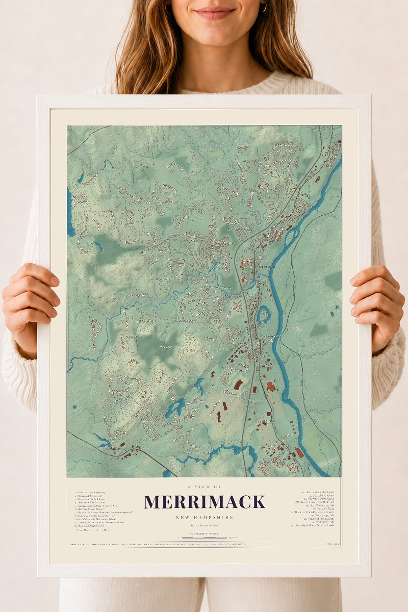 NH Current Atlas 2026 | Merrimack | 18" x 24" | W/ White Ayous Wood Frame