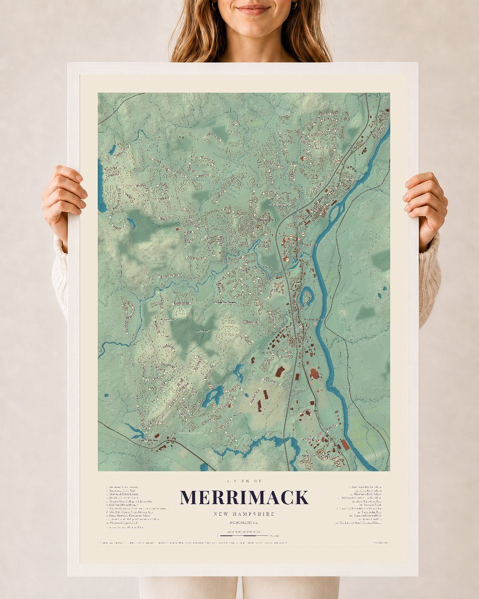 NH Current Atlas 2026 | Merrimack | 24" x 36" | W/ White Ayous Wood Frame