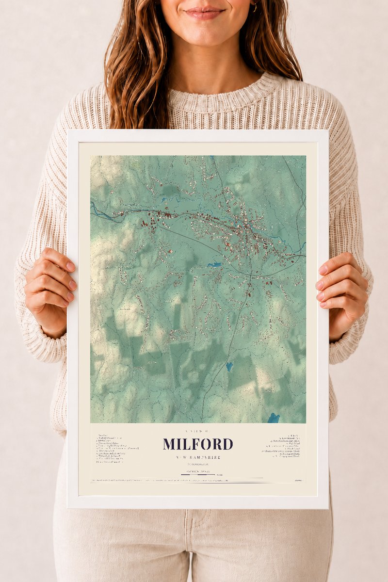 NH Current Atlas 2026 | Milford | 12" x 18" | W/ White Ayous Wood Frame