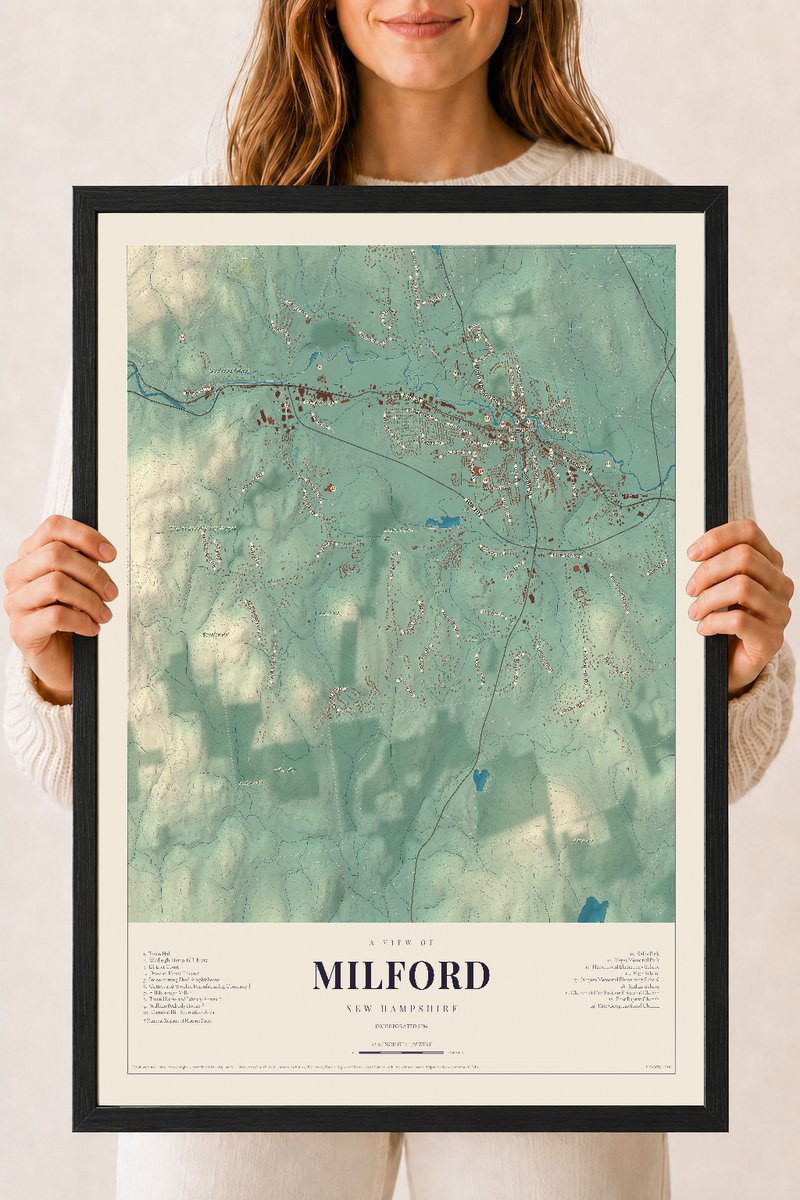 NH Current Atlas 2026 | Milford | 18" x 24" | W/ Black Ayous Wood Frame