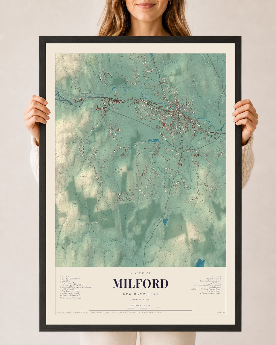 NH Current Atlas 2026 | Milford | 24" x 36" | W/ Black Ayous Wood Frame