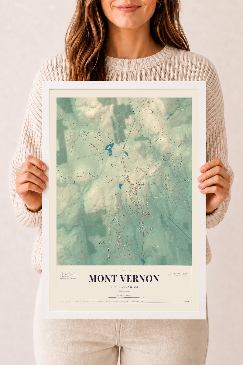 NH Current Atlas 2026 | Mont Vernon | 12" x 18" | W/ White Ayous Wood Frame