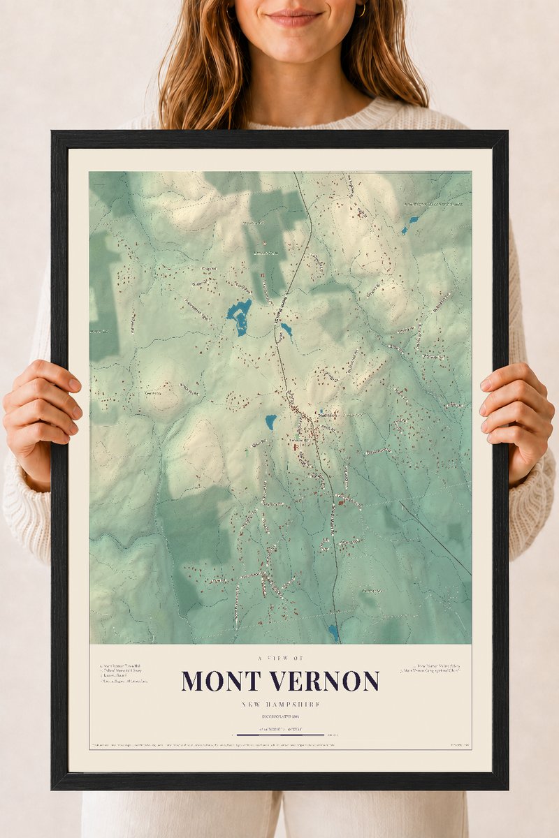 NH Current Atlas 2026 | Mont Vernon | 18" x 24" | W/ Black Ayous Wood Frame