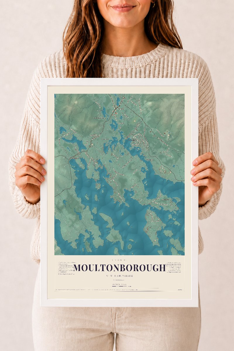 NH Current Atlas 2026 | Moultonborough | 12" x 18" | W/ White Ayous Wood Frame