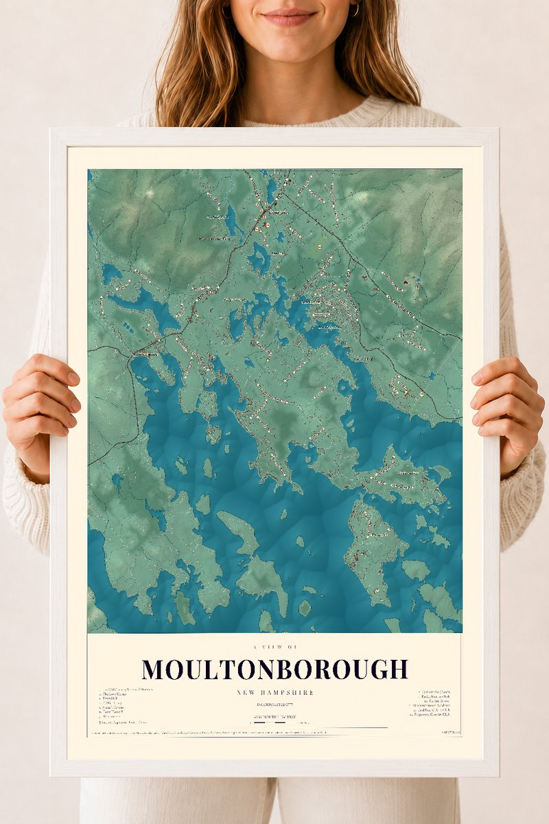 NH Current Atlas 2026 | Moultonborough | 18" x 24" | W/ White Ayous Wood Frame