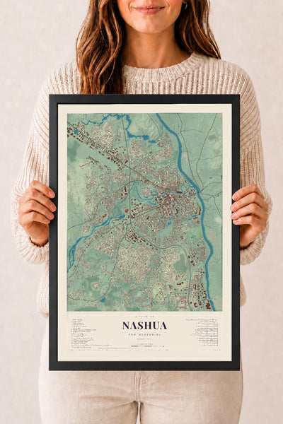 NH Current Atlas 2026 | Nashua | 12" x 18" | W/ Black Ayous Wood Frame