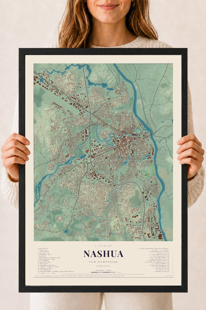 NH Current Atlas 2026 | Nashua | 18" x 24" | W/ Black Ayous Wood Frame