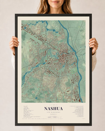 NH Current Atlas 2026 | Nashua | 24" x 36" | W/ Black Ayous Wood Frame