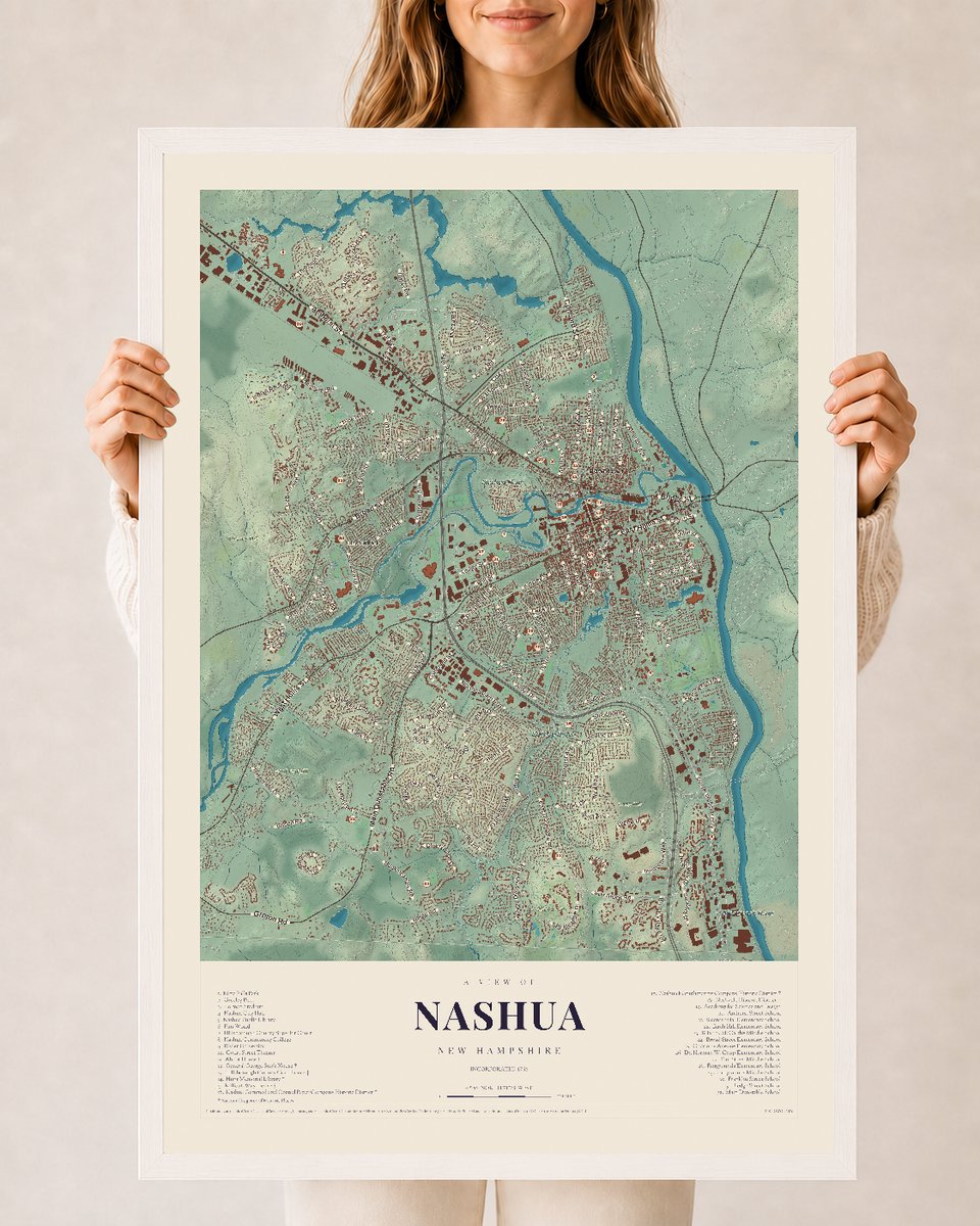 NH Current Atlas 2026 | Nashua | 24" x 36" | W/ White Ayous Wood Frame