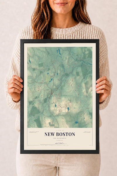 NH Current Atlas 2026 | New Boston | 12" x 18" | W/ Black Ayous Wood Frame