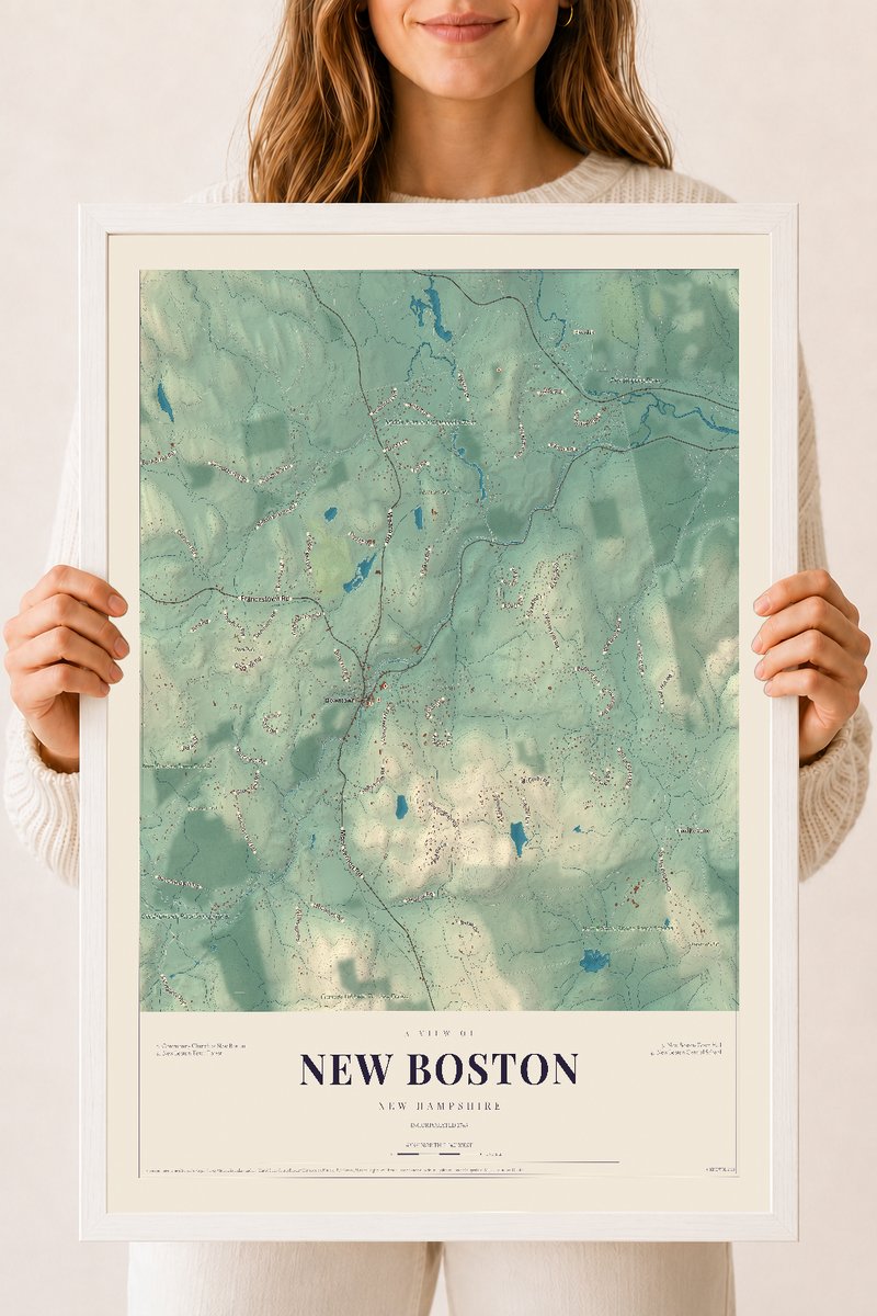 NH Current Atlas 2026 | New Boston | 18" x 24" | W/ White Ayous Wood Frame