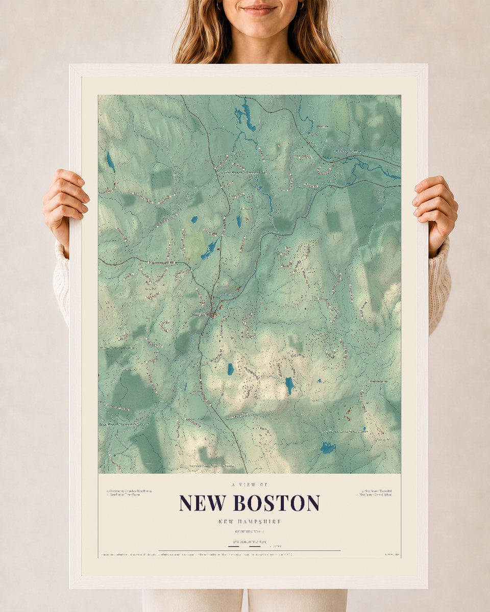 NH Current Atlas 2026 | New Boston | 24" x 36" | W/ White Ayous Wood Frame