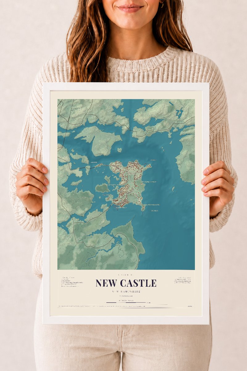 NH Current Atlas 2026 | New Castle | 12" x 18" | W/ White Ayous Wood Frame