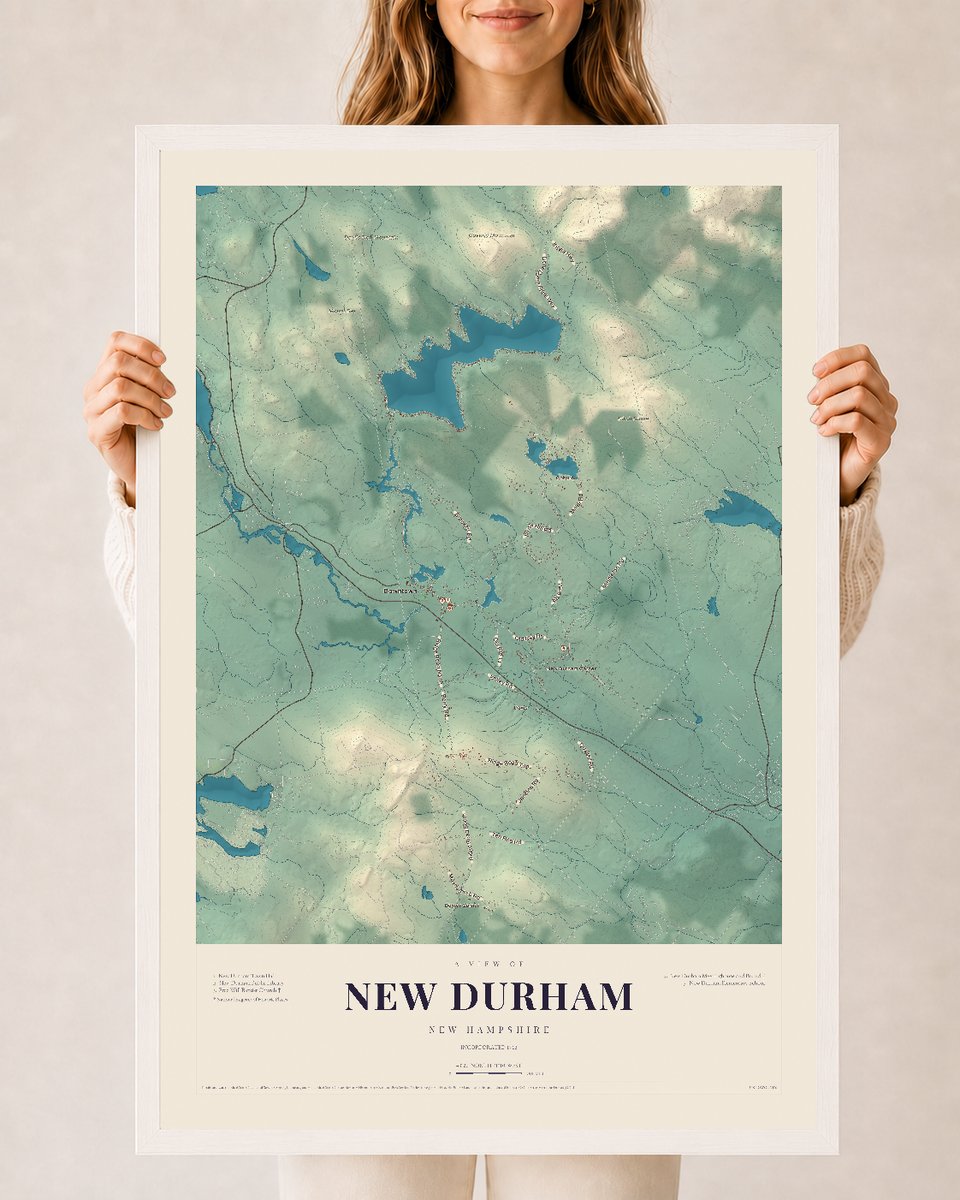 NH Current Atlas 2026 | New Durham | 24" x 36" | W/ White Ayous Wood Frame