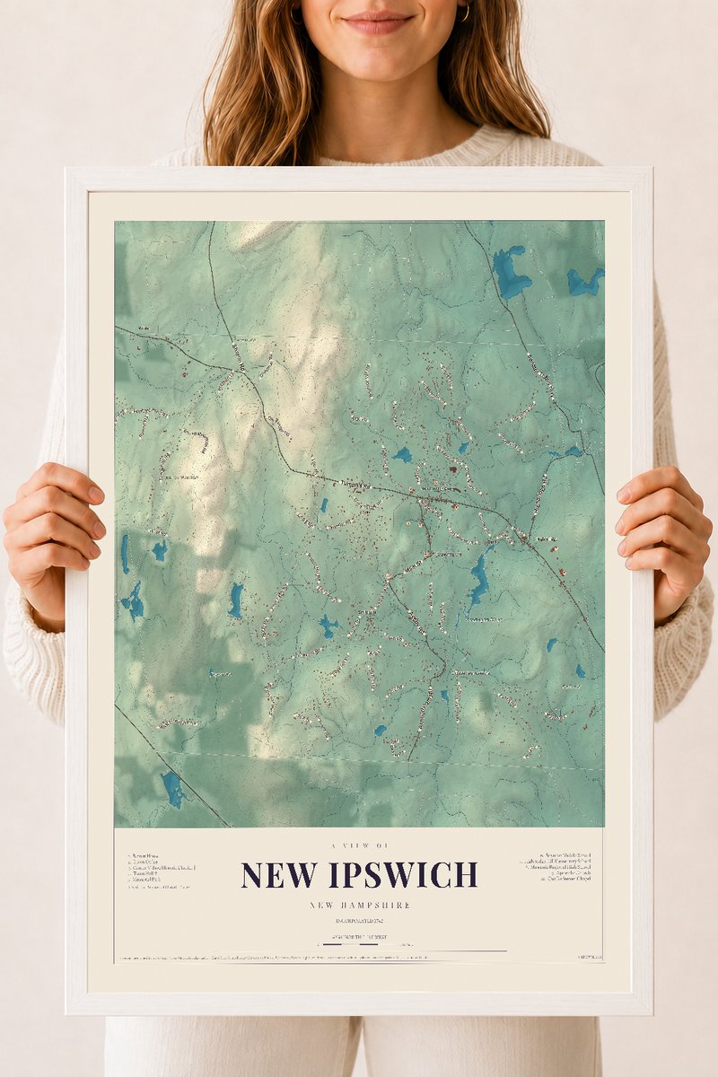 NH Current Atlas 2026 | New Ipswich | 18" x 24" | W/ White Ayous Wood Frame