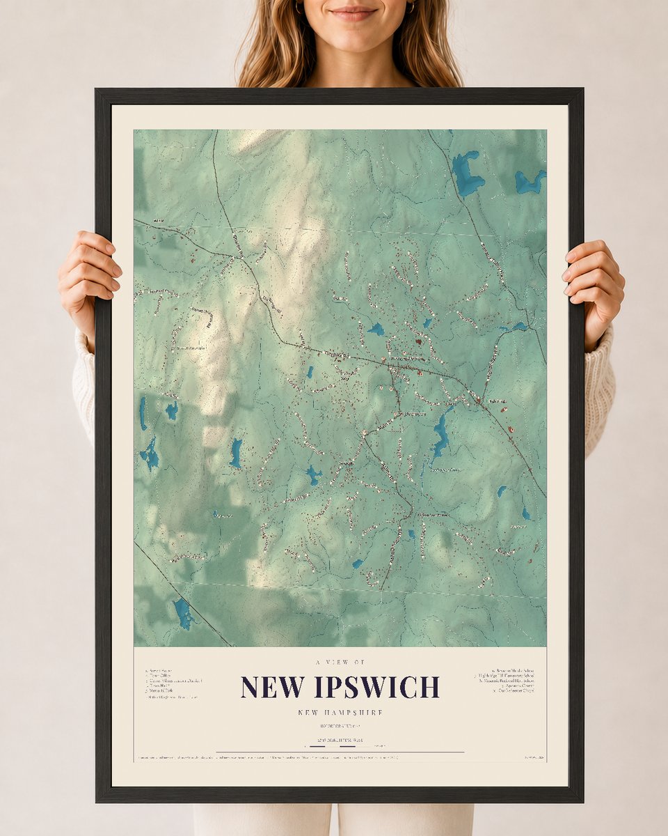 NH Current Atlas 2026 | New Ipswich | 24" x 36" | W/ Black Ayous Wood Frame