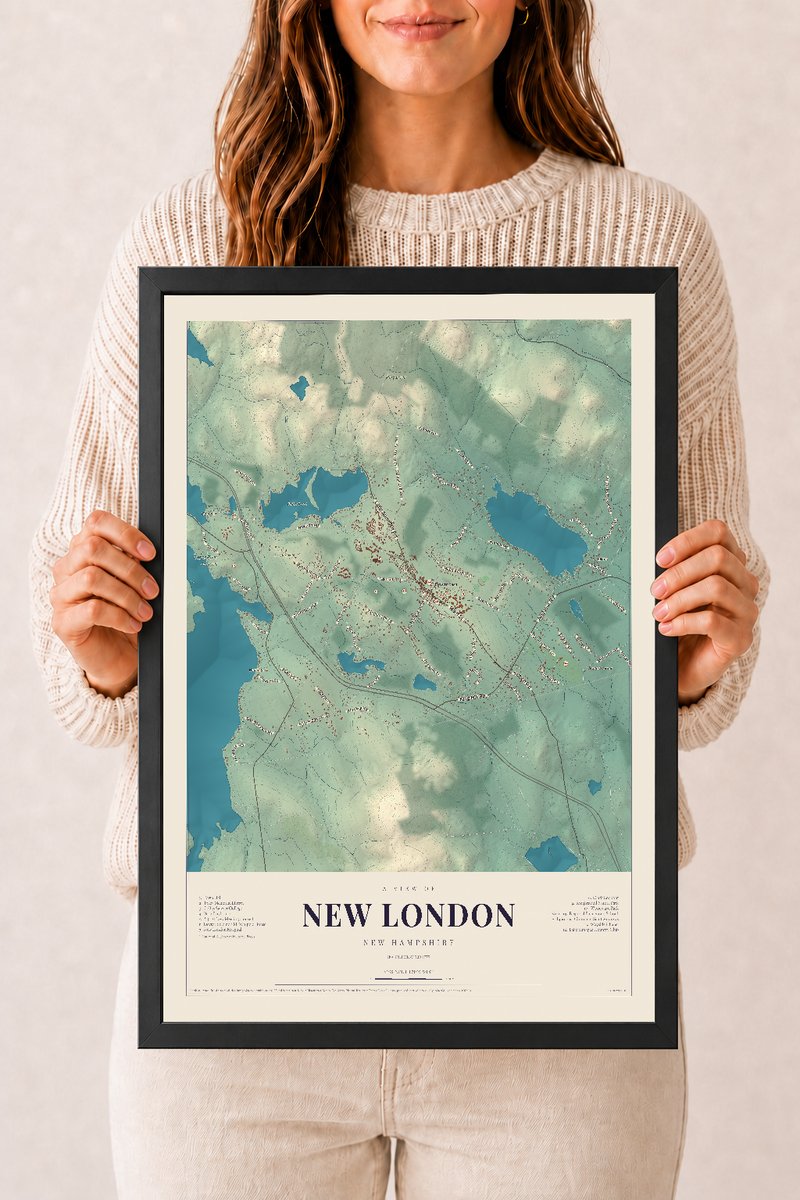 NH Current Atlas 2026 | New London | 12" x 18" | W/ Black Ayous Wood Frame