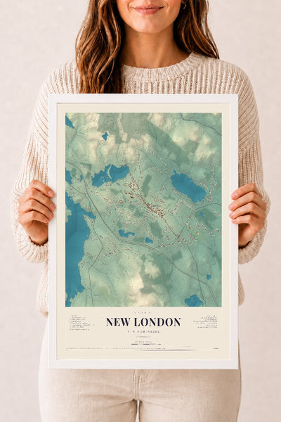 NH Current Atlas 2026 | New London | 12" x 18" | W/ White Ayous Wood Frame