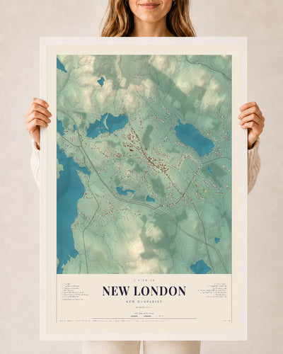 NH Current Atlas 2026 | New London | 24" x 36" | W/ White Ayous Wood Frame