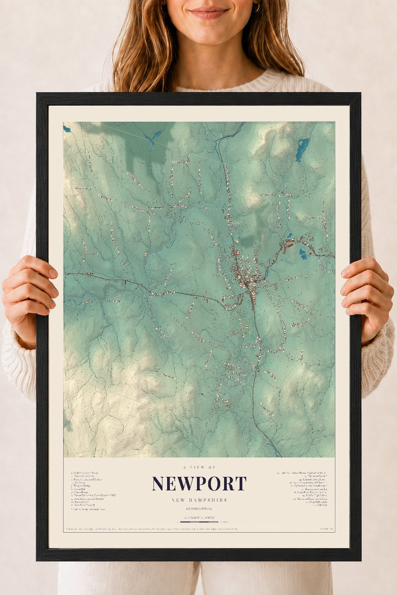 NH Current Atlas 2026 | Newport | 18" x 24" | W/ Black Ayous Wood Frame