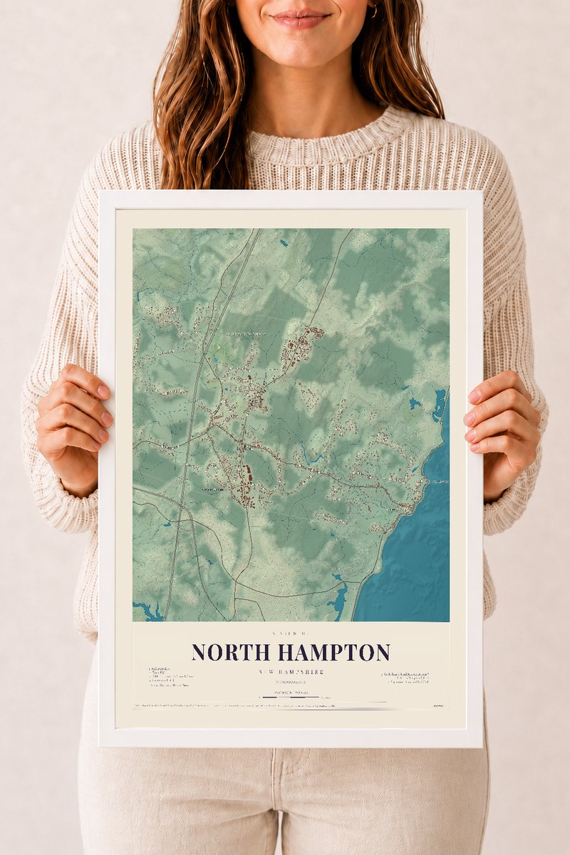 NH Current Atlas 2026 | North Hampton | 12" x 18" | W/ White Ayous Wood Frame
