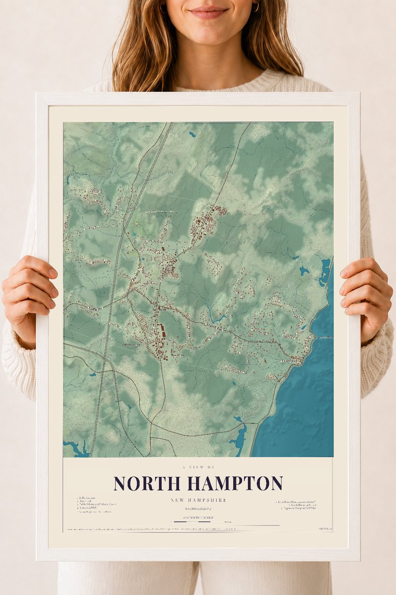 NH Current Atlas 2026 | North Hampton | 18" x 24" | W/ White Ayous Wood Frame
