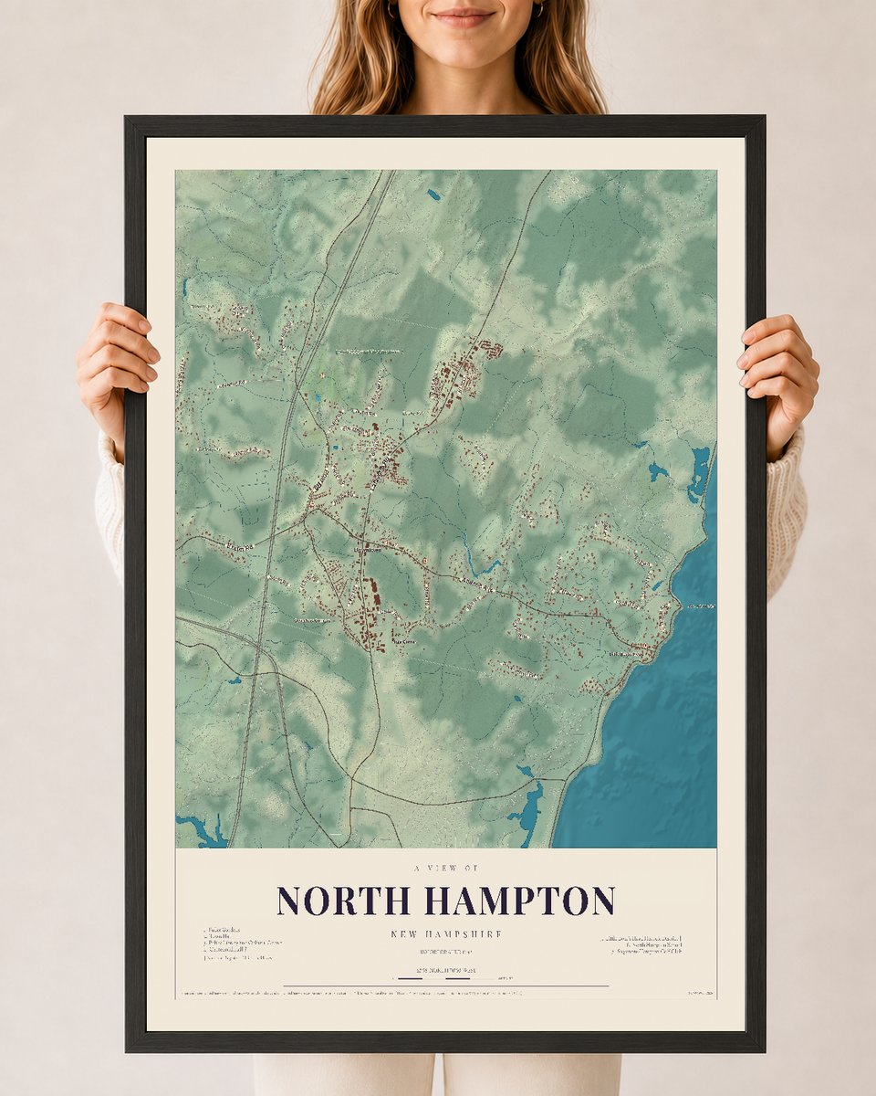 NH Current Atlas 2026 | North Hampton | 24" x 36" | W/ Black Ayous Wood Frame