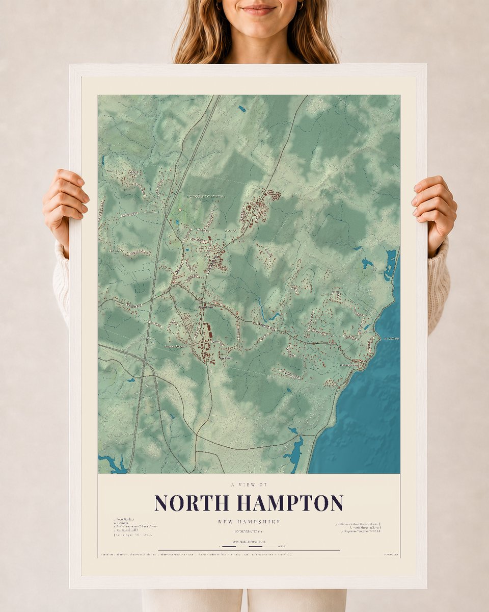 NH Current Atlas 2026 | North Hampton | 24" x 36" | W/ White Ayous Wood Frame