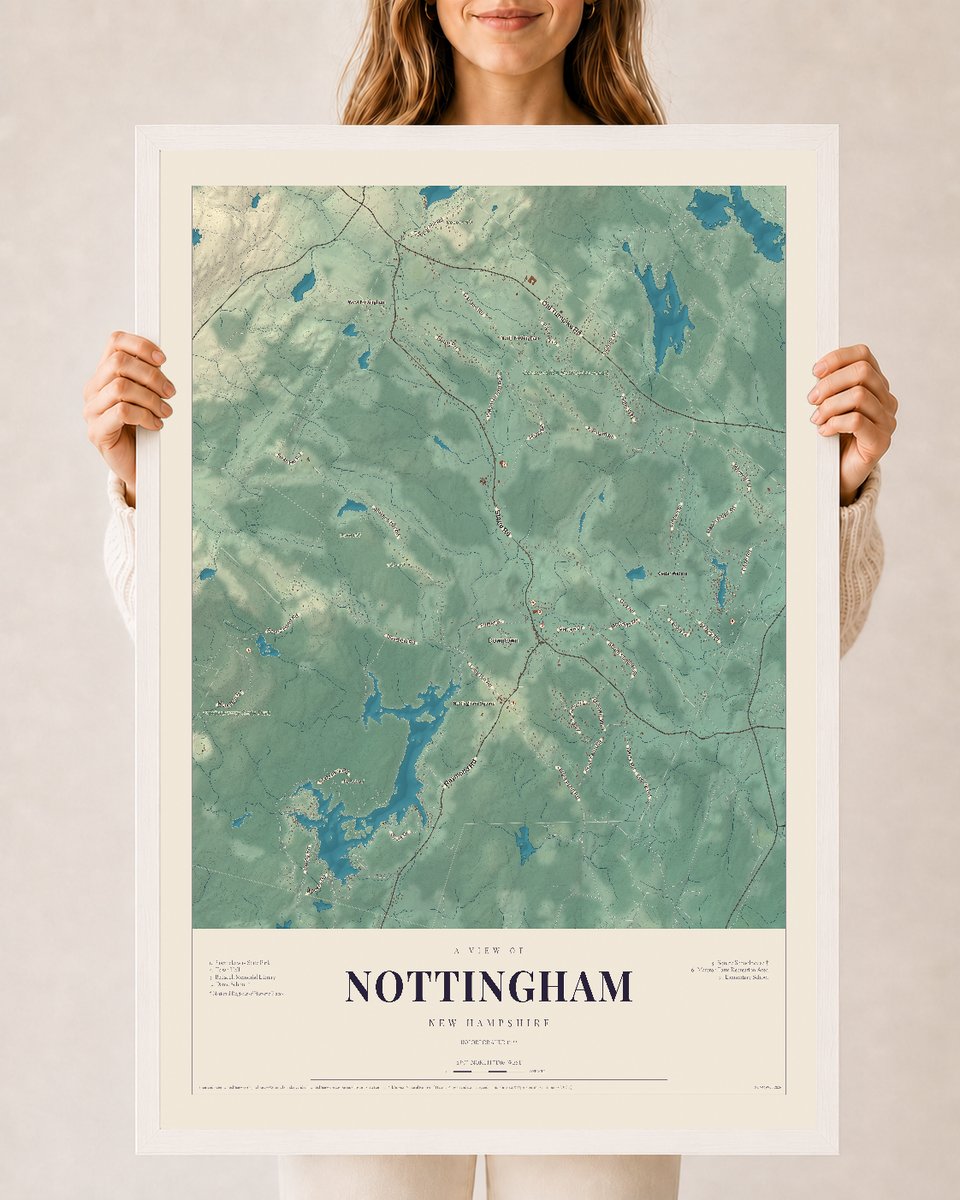 NH Current Atlas 2026 | Nottingham | 24" x 36" | W/ White Ayous Wood Frame