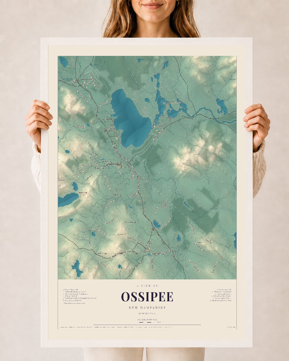 NH Current Atlas 2026 | Ossipee | 24" x 36" | W/ White Ayous Wood Frame