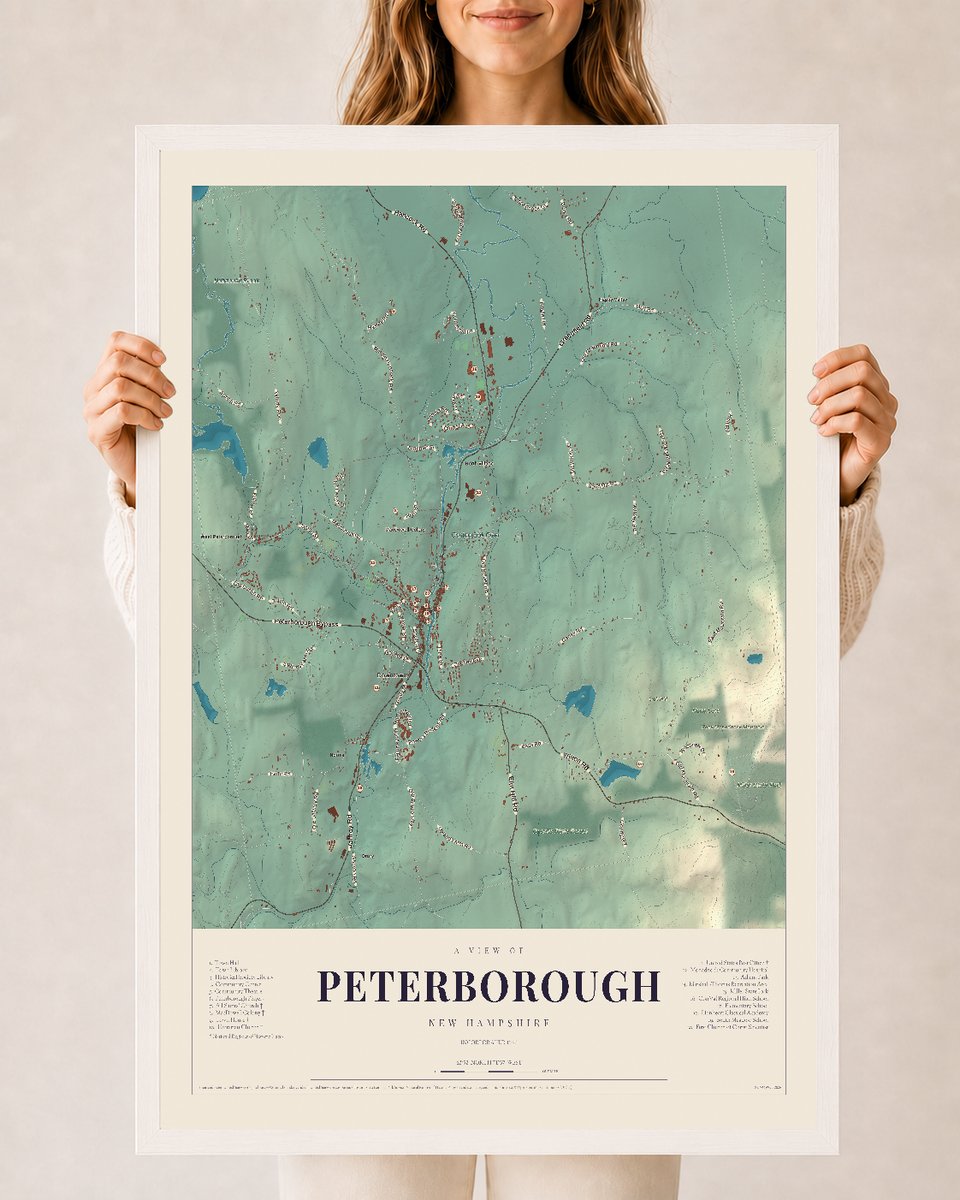 NH Current Atlas 2026 | Peterborough | 24" x 36" | W/ White Ayous Wood Frame