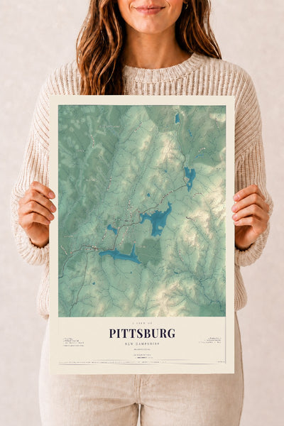 Map of Pittsburg, New Hampshire, 12 x 18 inch unframed archival matte print