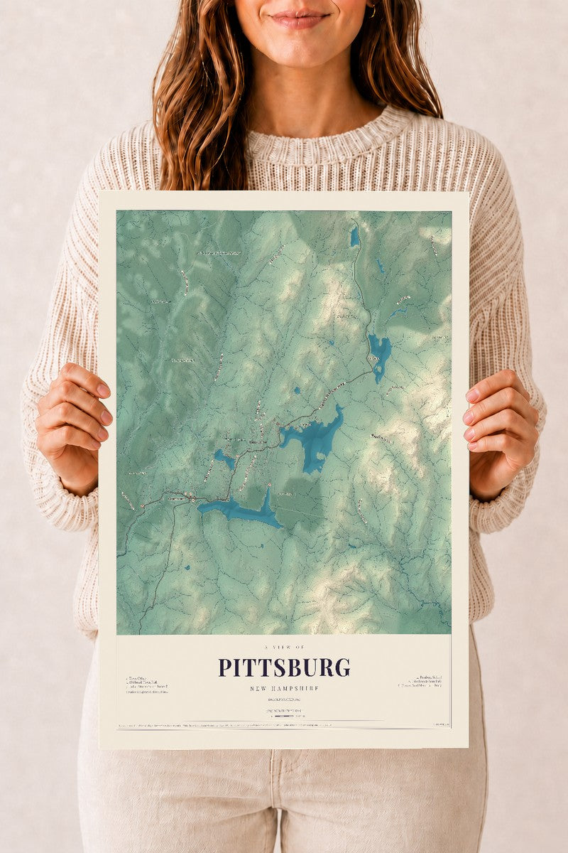 Map of Pittsburg, New Hampshire, 12 x 18 inch unframed archival matte print