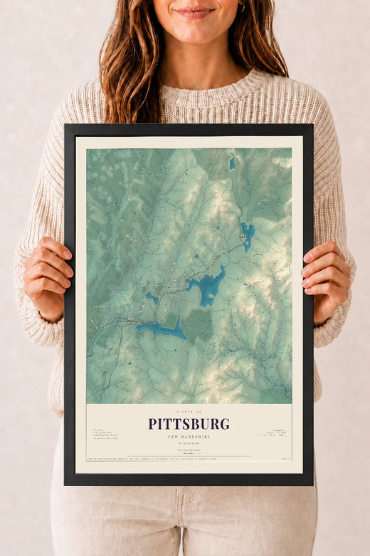 Map of Pittsburg, New Hampshire, 12 x 18 inch print in a black wood frame