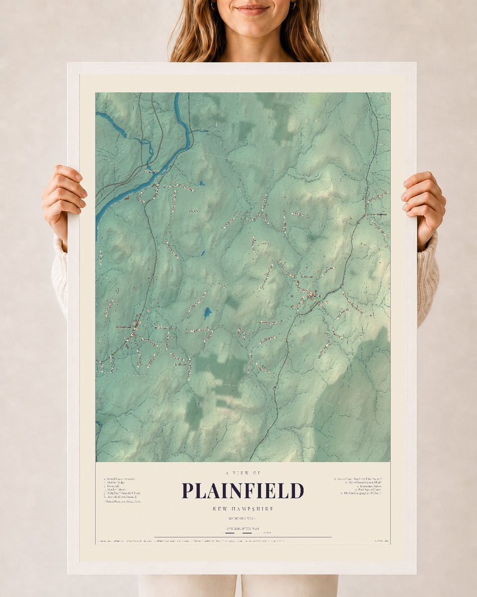 NH Current Atlas 2026 | Plainfield | 24" x 36" | W/ White Ayous Wood Frame