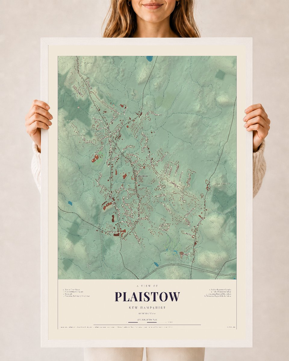 NH Current Atlas 2026 | Plaistow | 24" x 36" | W/ White Ayous Wood Frame